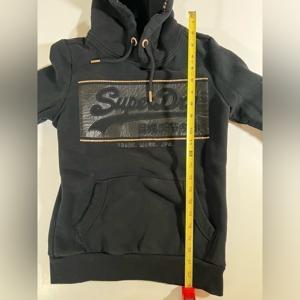 Superdry logo black hoodie heavyweight gold accents sz 4 womens streetwear - Picture 9 of 10